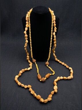 Joy chunky nugget necklace + carved bead boho necklace bundle